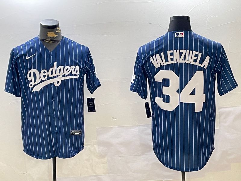 Men Los Angeles Dodgers #34 Valenzuela Blue Stripe Game 2024 Nike MLB Jersey style 1120